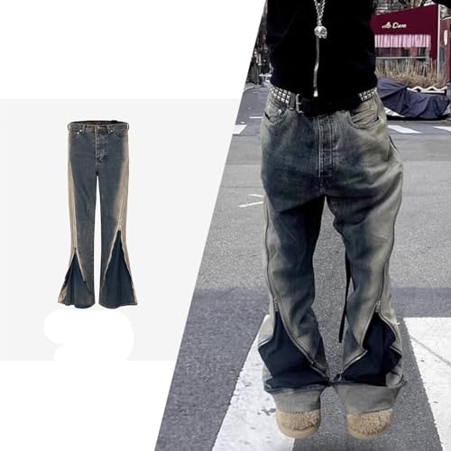 Contrast Colored Pants, Unisex Gradient Flared Stacked Floor Mopping Jeans3
