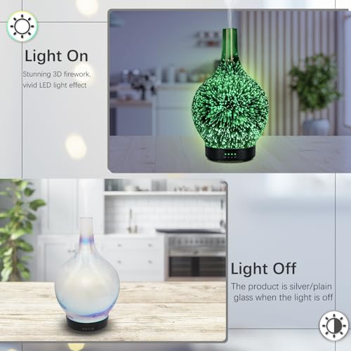 Essential Oil Diffuser Glass Aromatherapy Electric Ultrasonic Cool Mist Aroma Diffuser Scented Oil 3D Firework Diffusers, Whisper Quiet Waterless Auto Shut-Off for Home Office SPA Yoga 120ml - Image 5
