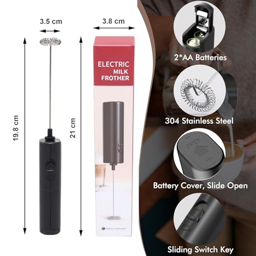 Lamkrtlp Milchaufschäumer Stab, Elektrischer Milchaufschäumer mit Ein-Tasten-Bedienung, Handheld, Mini-Schaumstoffbereiter für Heiße Schokolade, Frappe, Latte, Schwarz