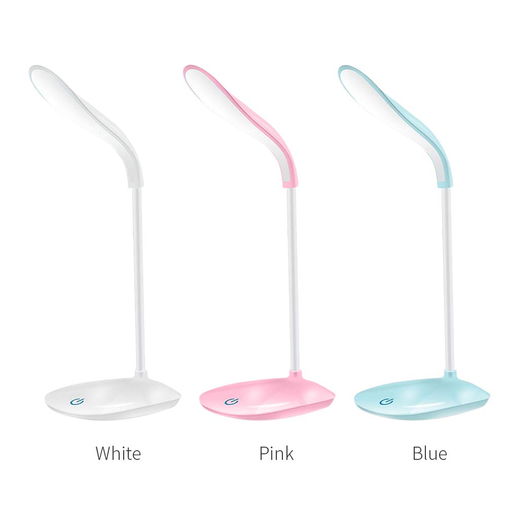 Lixada Lámpara de Escritorio LED Recargable Carga y Enchufe USB portátil Lámpara de Lectura de Manguera Flexible Niños Luz Suave Lámpara de Mesa de Control táctil para cuidar los Ojos