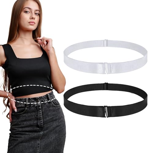 2PCS Elastic Crop Tuck Band, Adjustable Shirt Tuck Band for Women, Tucky Belt Can be Tucked Into Sweaters, Shirts, Change the Style of Tops