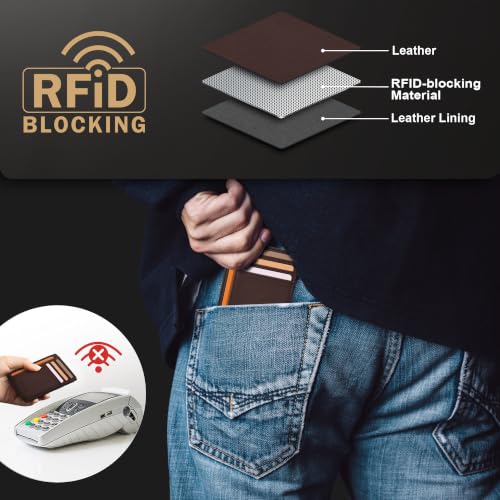 Image of Travelambo Slim Wallet Front Pocket Minimalist Leather RFID Blocking Medium Size
