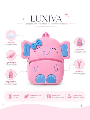 Image of Cartoon Plush Kids School Bag 2-6 Years | Soft Toy Backpack for Boys & Girls | Toddler Nursery Preschool Bag | Lightweight Adjustable Straps