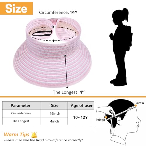 Kids Summer Roll Up Sun Visor Hat Wide Brim Straw Teens Beach Hat Cap Sun Hats with Bow for Girls2