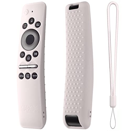 Image of Oboe Silicone Remote Case Compatible with Samsung BN59-01312A QLED 8K 4K Smart TV Remote Shockproof Protective Remote Cover with Remote Loop (White)