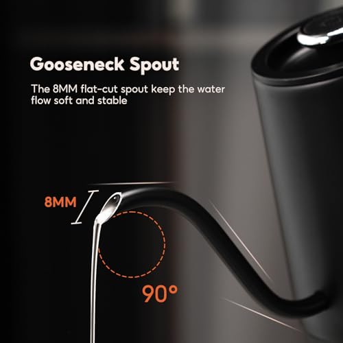 Cafelffe MK-101 Bouilloire électrique à bec verseur – Bouilloire à thé col de cygne en acier inoxydable de 0,8 L avec écran LED, contrôle de température de 40 à 95 °C, chauffage rapide de 1 500 W, noi – Image 5