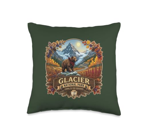 Glacier National Park Montana Grizzly Bear Fall Adventure Throw Pillow