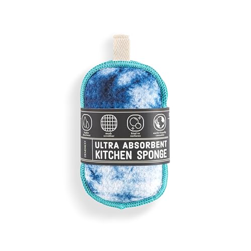 Image of Demdaco Absorbent Reversible Mesh Sponge, Dish Cleaning Supplies, 3 x 5 Inch Polyester, Indigo Tye Dye - Pack of 2
