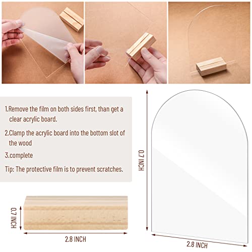 image for Yalikop 12 Clear Blank Arch Acrylic Sheets with 12 Pieces Wood Stand H