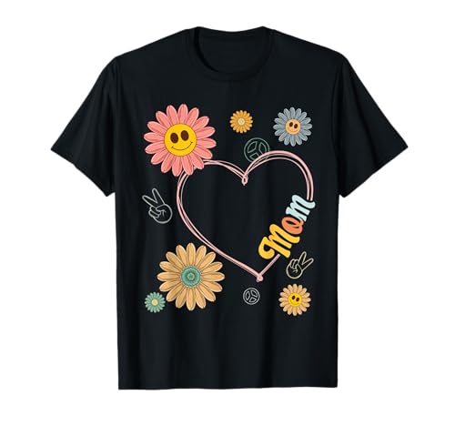 Love Heart Groovy Mom Mother's Day Women Hippie 70's Style T-Shirt