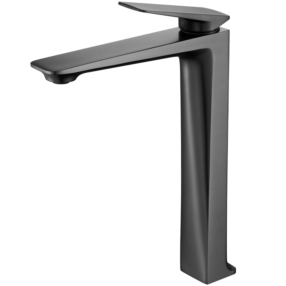 Mitigeur de lavabo de salle de bain laiton anti-traces robinet haut gris brossé