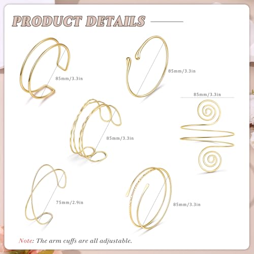 6 Pieces Gold Arm Cuff for Women Upper Arm Band - Cuff Bracelet Bangle for Women Silver Gold Adjustable Armband Set2