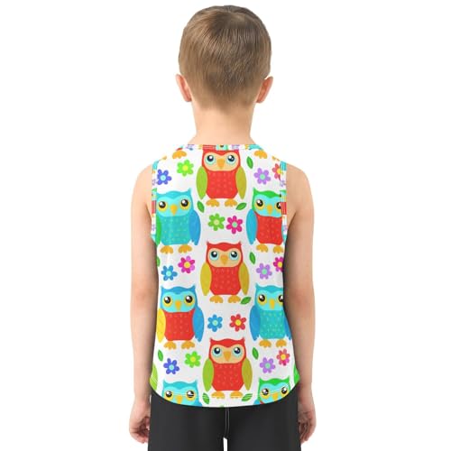 J JOYSAY Owl Flower Leaves White Boys Tank Top Sleeveless Muscle Shirts Quick Dry Kids T-Shirts 3-15T3
