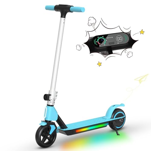 E-RIDES Patinete Eléctrico Niño 130W - Plegable y Ligero, Velocidad Máxima de 15 km/h, 3 Modos de Velocidad, Pantalla LED y Luces Coloridas, Cumpleaños y Navidad (Azul)