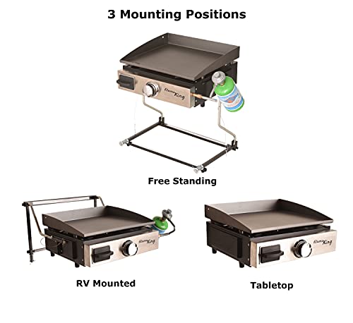 Flame King Flat Top Portable Propane Cast Iron Grill Griddle Tabletop, RV or Wall Mounted, Stand on Floor for Outdoor Camping, RV, Marine,Black - Image 3