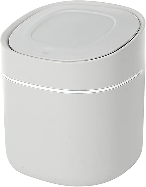 Gsrhzd Desktop Trash Can, Mini Plastic Desktop Trash Bin, Desk Bin with Lid, Mini Press Lid Wastebasket, for Family Living Room Kitchen Bedroom Bathroom Office Car Indoor, Gray