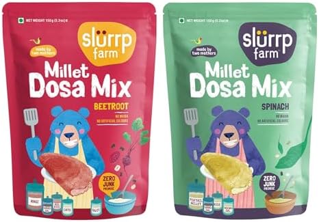 Slurrp Farm Millet Dosa Mix – Beetroot & Spinach | Wholesome Breakfast for Kids & Adults | Zero Maida, No Artificial Colors | Ready to Cook | Clean & Nutritious | 5.29 Oz (Pack of 2)