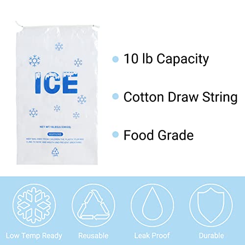 Image of 100 PACK 10 lb. Plastic Ice Bags with Cotton Draw String 12 x 21 inch