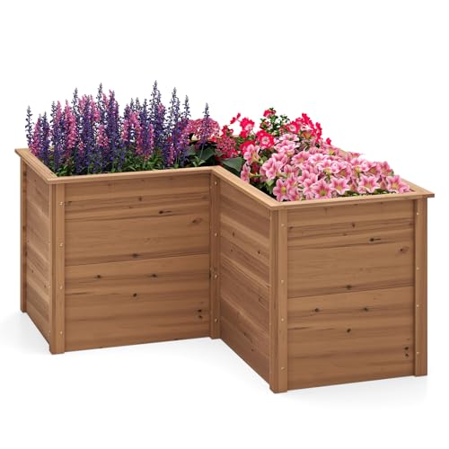 COSTWAY Erhöhtes Hochbeet Holz, Gartenbeet tief, Pflanzkasten mit offenem Boden, für Balkon Garten Terrasse, Pflanzenbeet L-förmig, Kräuterbeet Pflanzkasten, Tannenholz, 120 x 120 x 63 cm (Braun) COSTWAY Erhöhtes Hochbeet Holz, Gartenbeet tief, Pflanzkasten mit offenem Boden, für Balkon Garten Terrasse, Pflanzenbeet L-förmig, Kräuterbeet Pflanzkasten, Tannenholz, 120 x 120 x 63 cm (Braun)