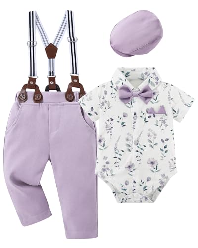 Image of YALLET Baby Boy Clothes Suit Newborn Infant Gentleman Outfits, Formal Dress Shirt+ Bowtie+ Suspender Pants Wedding Party Set