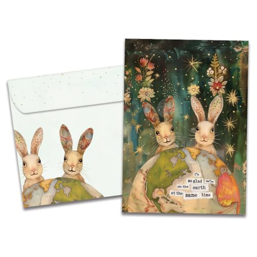 Tree-Free Greetings - Birthday Card - Artful Designs - 1 Greeting Card + Matching Envelope - Made in USA - 100% Recycled Paper - 5 x 7 - Earth Rabbits (GO69862)