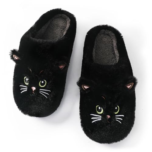 Menore Fuzzy Cat Slippers for Womens Soft Warm House Animal Slides Indoor Marshmallow Lightweight Slip-on Winter Slippers
