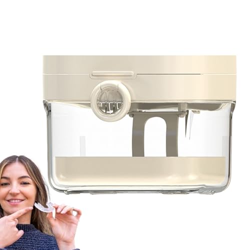 Generisch Depósito de baño para prótesis dentales, vaso para prótesis dentales con tapa, juego de herramientas de limpieza con espejo para adolescentes, niñas, niños, personas mayores, mujeres