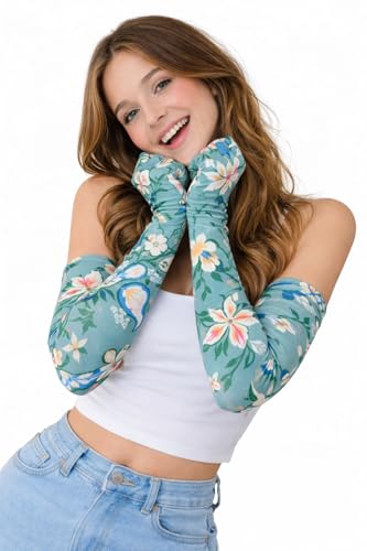 Image of Women's Driving Gloves, Printed Cotton Full Hand Summer Gloves for Protection from Sun Burn /Heat /Pollution (Pack of 1 Pair)