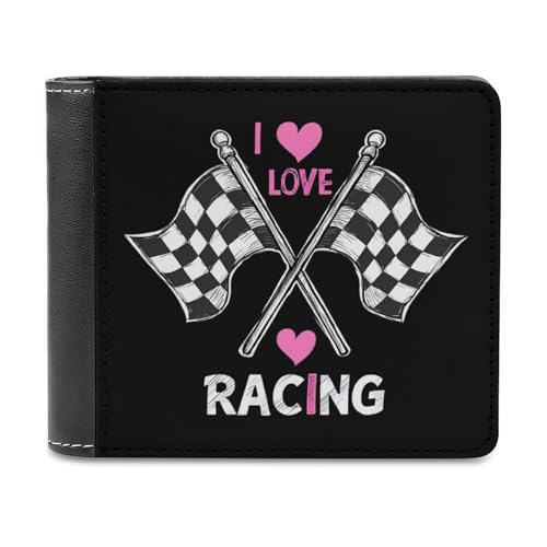 I Love Racing Rally Flags Bi-fold Wallet for Men Women Print PU Leather Slim Cash Card Holder