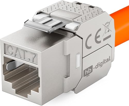 hb-digital 1x Module Keystone RJ45 CAT 7 Métallique Blindé STP AWG 22-24 Sans Outil pour Câble Ethernet LAN, Panneau de Brassage et Prise Réseau