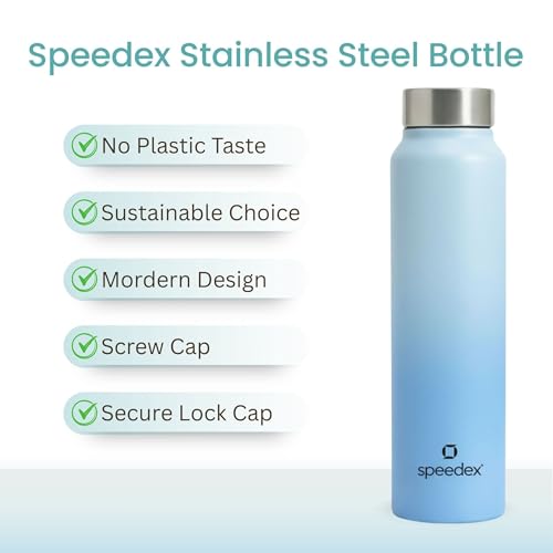 Image of Speedex Stainless Steel Water Bottle 1 Ltr, Leak Proof Screw Cap, BIS Approved 1000 ml Metal Bottle For Daily, Office, School, Gym, Travel Use for Men, Women, Kids, Adults, Dual Blue, Set of 4