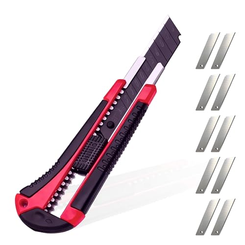 Cutter Profesional Retráctil De 18 Mm Con Cargador Y 10 Hojas De Repuesto, Cuter De Precisión, Cutter Pequeño - Cambio Rápido De Hoja Y Almacenamiento Automático, Negro/Rojo