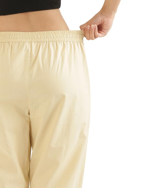 Image of SAADAA Cotton Straight Pants for Women | Breathable Everyday Wear Trousers | Drawstring, Deep Pockets & Elastic Waistband | Casual & Comfortable Fit