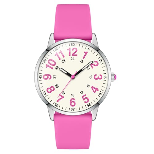 Asan Ge Rose Pink Womens Silicone Watch, Large Dial Fashionable Waterproof Wrist Watch, Easy to Read, Multiple Colors Available, Suitable for Casual Outdoors
