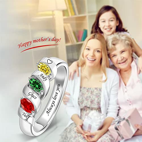 Bauma Auto Personalized 1-6 Birthstone Rings Family Mothers Ring Custom Engraved Name Rings For Women Grandma Mom Daughter (3 Stones) #TOP6