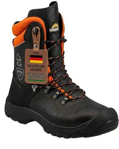 SWS Forst Schnittschutzstiefel S3 (Größe 42) – Klasse 2 Forststiefel mit Stahlkappe & Schnittschutz – KWF zertifiziert – Rindsleder – rutschfeste Sohle nach EN ISO 17249