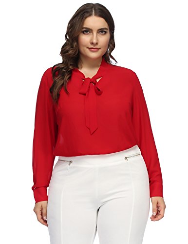 Women's Chiffon Bow Tie Blouse Long Sleeve Casual Business Blouses Tops 24W Red