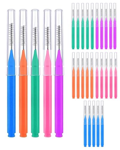 CULEB Lot de 30 Brossettes Interdentaire,Brossette Dentaire Souples pour Appareils Dents,Cure Dent,Bâtonnet de Fil Dentaire pour Nettoyage Interdentaires,Hygiène Bucco-Dentaire(5 Couleurs)