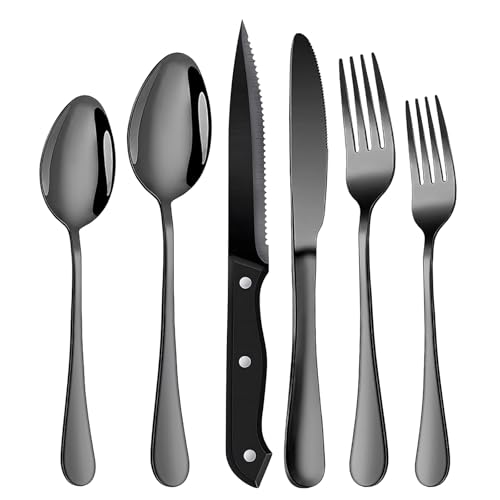 La Mejor Recopilación de Cubiertos de cocina los más solicitados. 46 Cloeey Future Set de Cubiertos de Acero Inoxidable de 24 Piezas, Juego de Cubiertos para 4 Personas Que Incluye Cuchillos para Carne, Tenedores, Cucharas y Cuchillos, Aptos para...