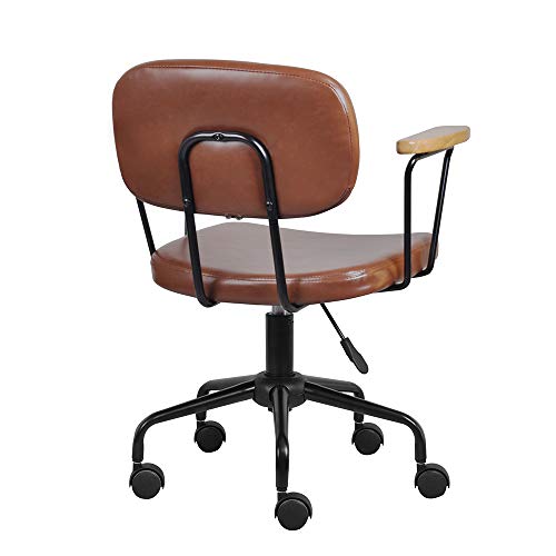 Gia Adjustable Swivel Chair With Armrests And Brown Vegan Leather Seat #TOP3