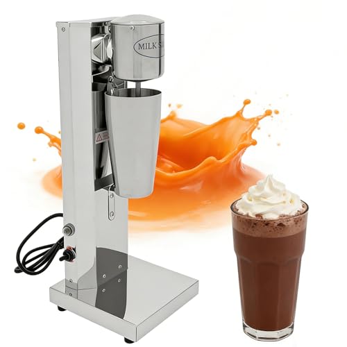 180W 110V Single-Head Milkshake Maker, 650ML Commercial Milk Shake Machines, 2 Gears Polishing Stainless Steel 18000RPM Pure Copper Motor Electric Mixers w/Double Disc Mixing Shaft(180W 650ML)