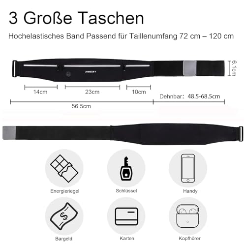 HAISSKY Laufgürtel, Hüfttasche Bauchtasche Sport Lauftasche Hüftgürtel Fitnessgürtel Running Belt für Reisen Joggen Radfahren Outdoor Laufgürtel für Handy unter 7 Zoll