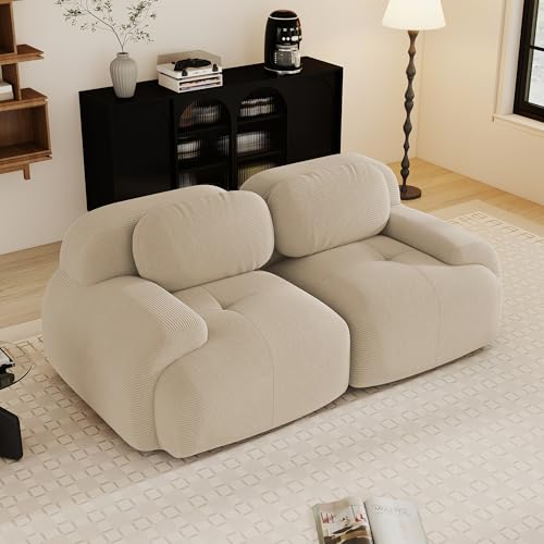 Yihomfy Canapé 2 Places en Velours Côtelé, Canapé Modulaire Désossé avec Accoudoirs Incurvés et Dessous Antidérapant, sans Montage Loveseat Small Canapés de Salon (Beige, 2 Sièges)