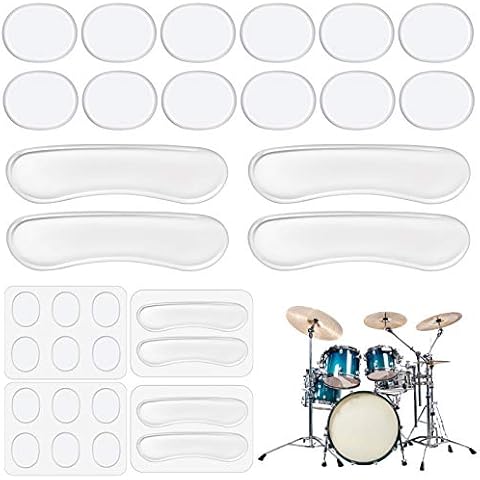 MIKIMIQI Drum Dampeners Gel Pads, 12 Pcs Round Silicone Drum Silencers and 4 Pcs Long Clear Soft Drum Dampening Gel Pads Transparent Drum Mute Pads for Drums Tone Control Cover