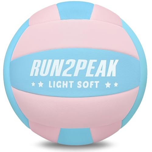 RUN2PEAK Soft Volleyball Pastel Blue Pink - Safe and Quiet Fabric Volleyball Ball for Indoor Play - Official Size 5 Beginners Lightweight Volleyballs Trainer for House Yard Training Practice
