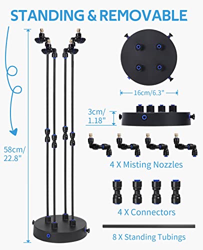 Homenote Stand Misting Cooling System 39.3Ft (12M), 360-Degree Twistable Brass Nozzles, Standing Mister For Outside Patio Cooling, Garden Watering, Pet Cooling, Kids Water Playing #TOP5