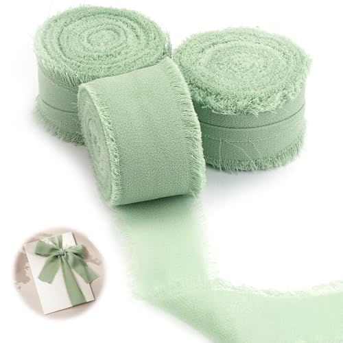 3 Rotoli Di Nastro Chiffon Verde Scuro Con Frange – 4cm X 7m Per Bouquet Da Sposa, Confezioni Regalo E Artigianato - 3