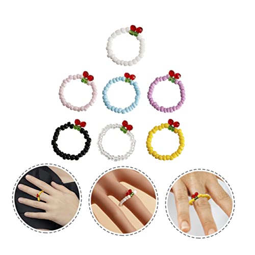 Beaupretty 7pcs Elastic Beaded Finger for Girls Cherry Design Material for Parties and Everyday Wear3