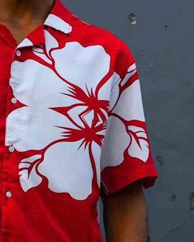Image of Men's Floral Button-Down Shirt, Cotton Blend Stretchable, Casual Printed Striped Stylish Shirt
