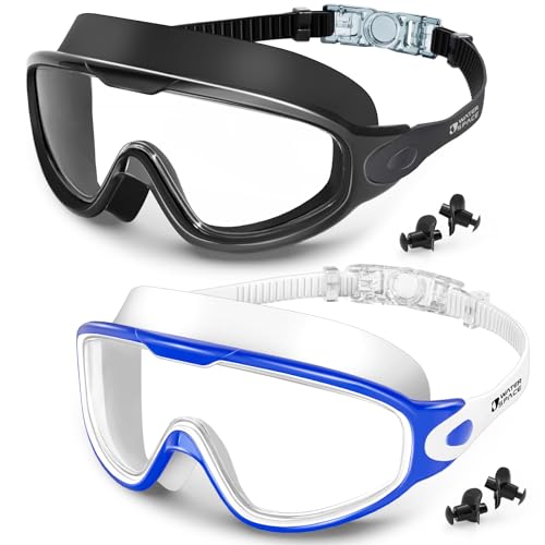 Image of Water Space 2 Pack Swim Goggles Swimming Goggles for Youth Adult Men Women Anti-fog UV Protection Waterproof Large Frame 180 Wide View Clear Vision Swimming Goggles Pool Water Goggles Easy to Adjust